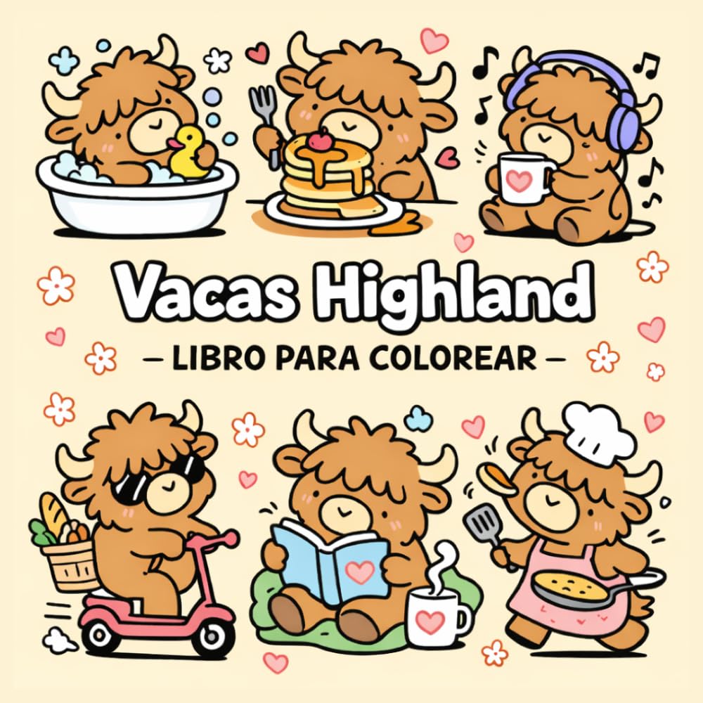 Vacas Highland Libro para Colorear: 40 Ilustraciones Adorables de Vacas Highland con Diseños Simples para Colorear