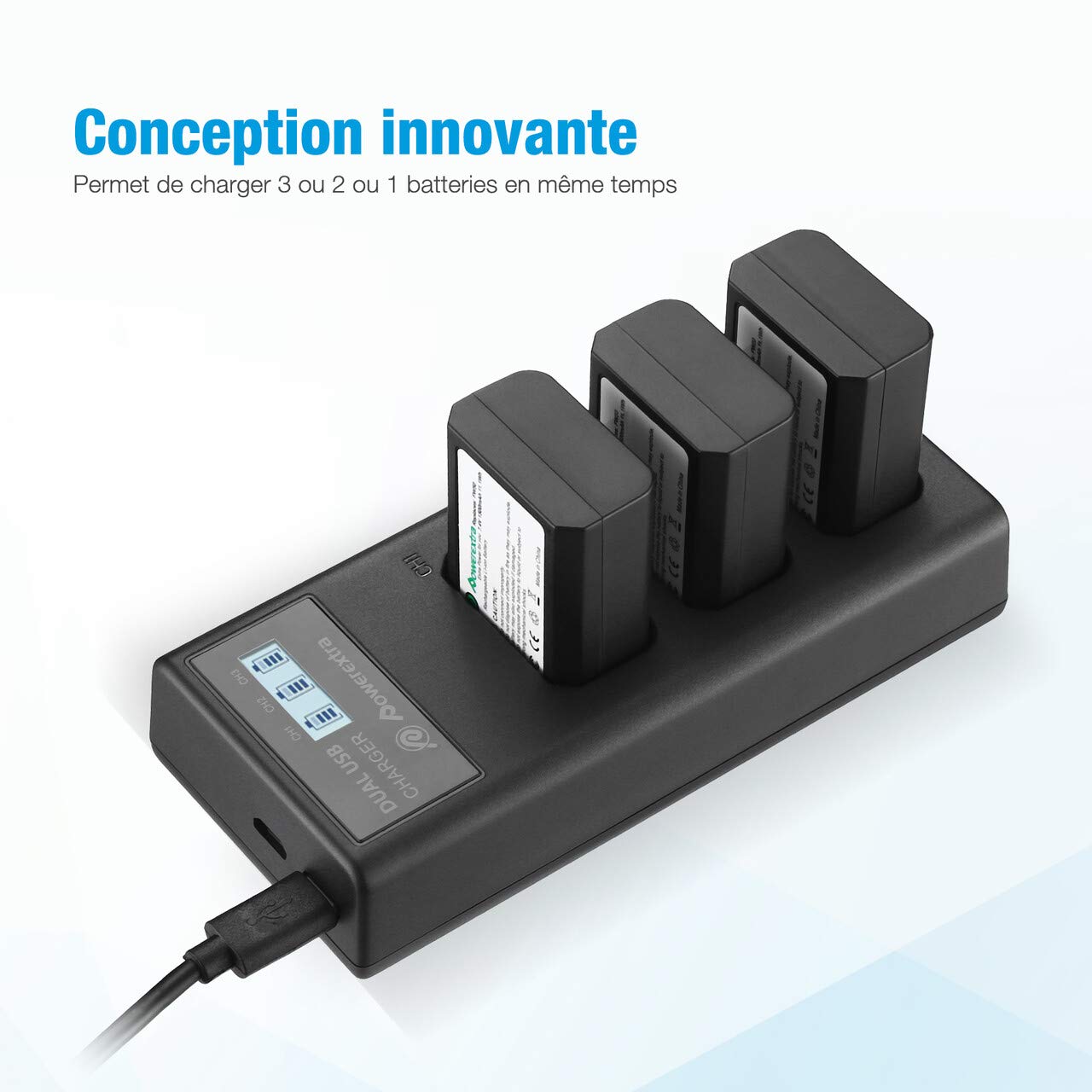 3 Batterie de Rechange 1500mAh et Chargeur LCD 3 Baies pour NP-FW50