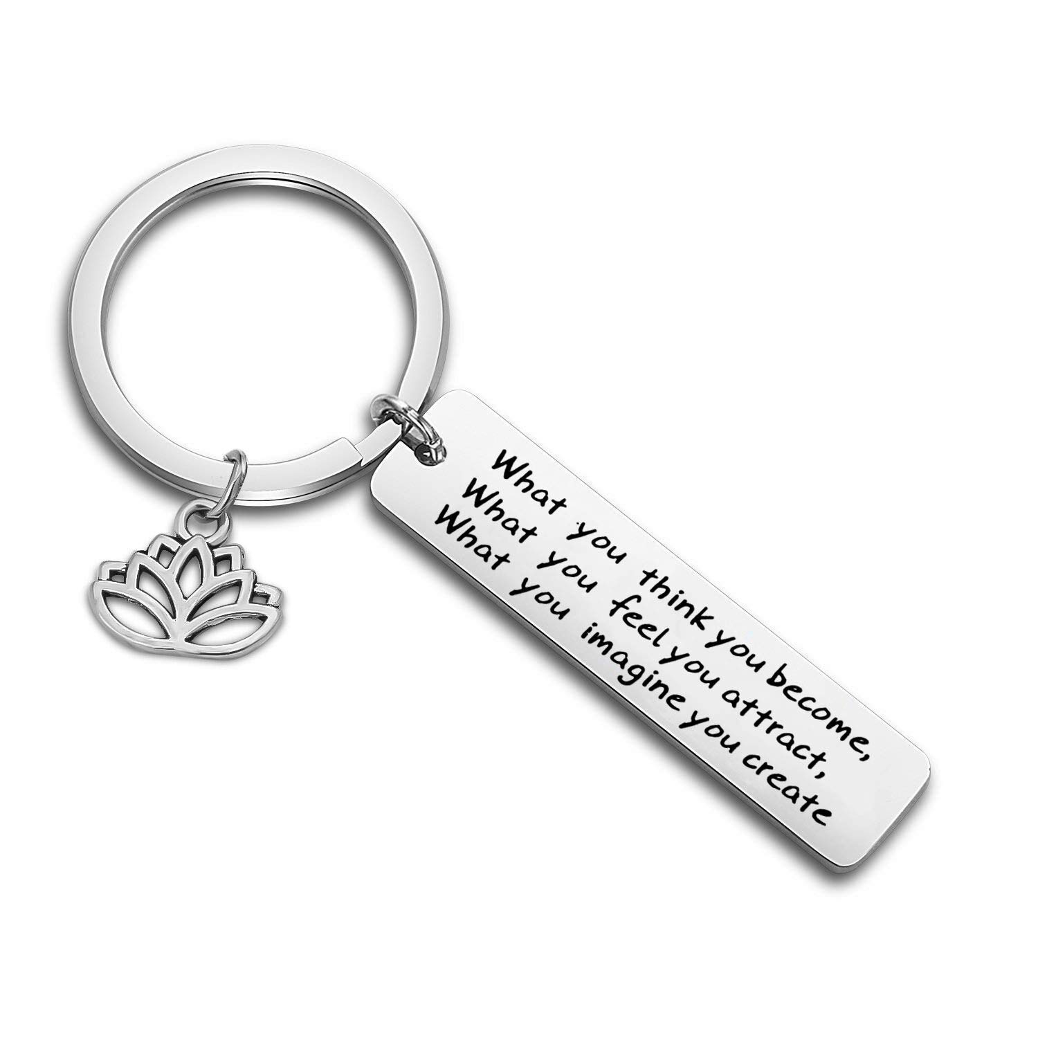 WUSUANEDBuddhist Inspirational Quote Keychain What You Think You Become Buddha Jewelry Inspirational Gift