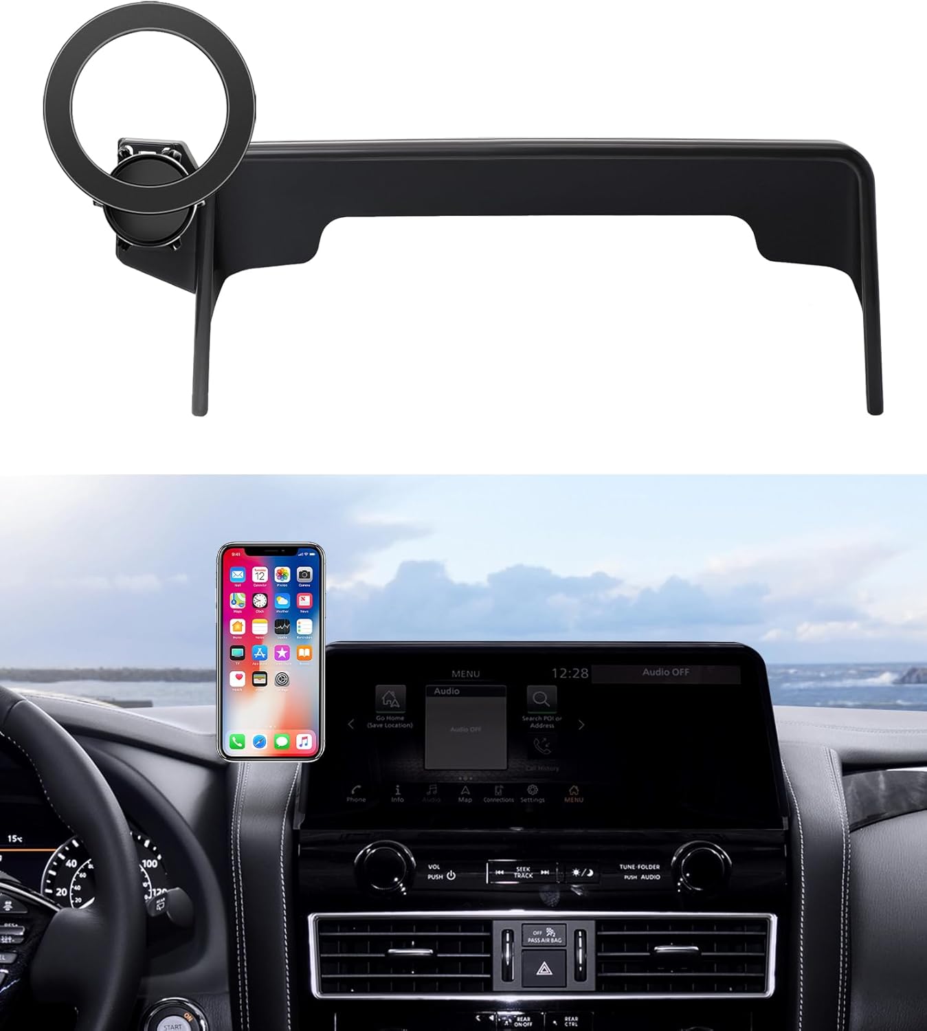 MaserWeller Car Phone Holder for Nissan Armada 2021-2024/Infiniti QX80 2022-2024 Accessories 12.3-Inch Screen Fixed Clip, 360° Rotation Phone Mount Compatible with MagSafe, Does not Affect air Vents