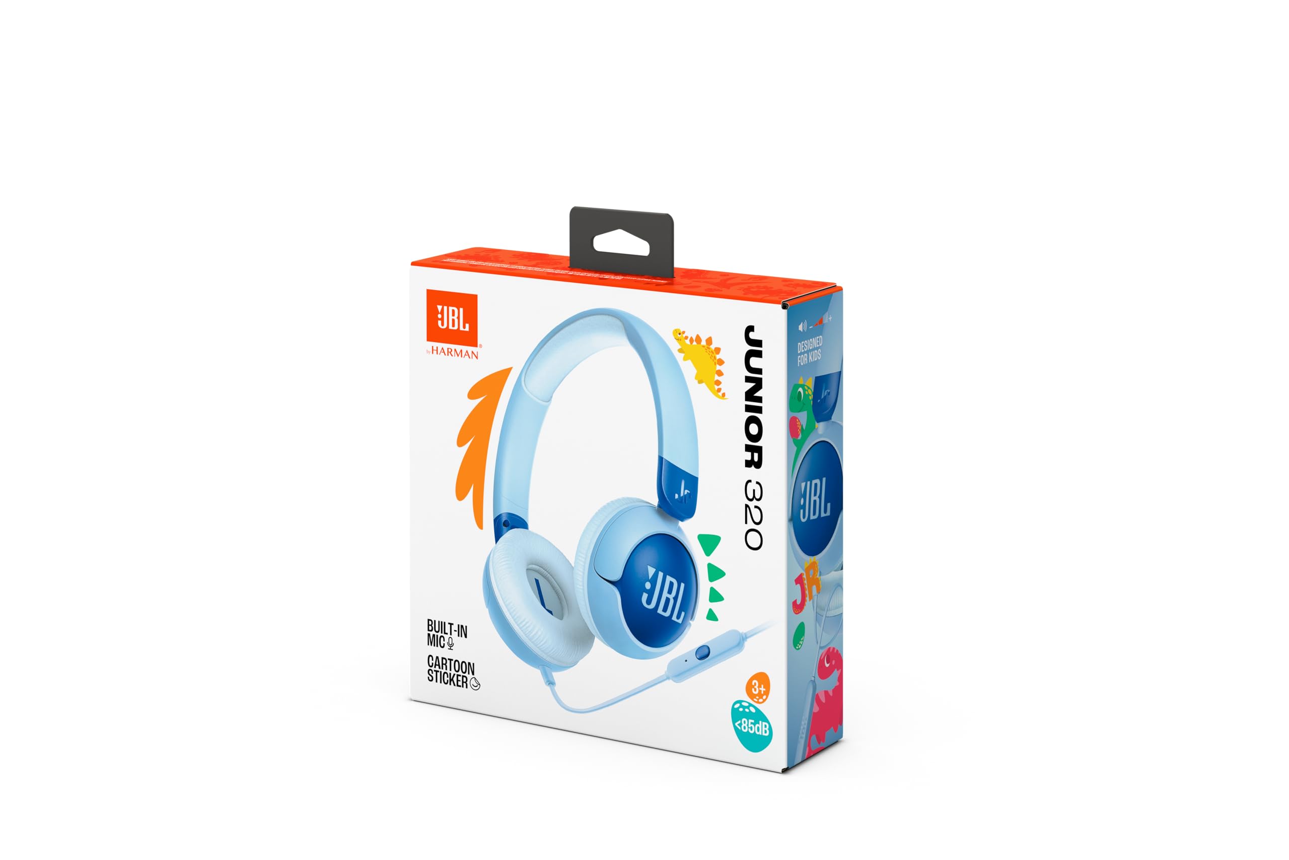JBL Junior 320, Casque Supra-auriculaire Filaire pour Enfants, avec Microphone intégré, Safe Sound, Volume jusqu'à 85 DB, Coussinets Confortables, Set d'autocollants, Design Pliable, Bleu