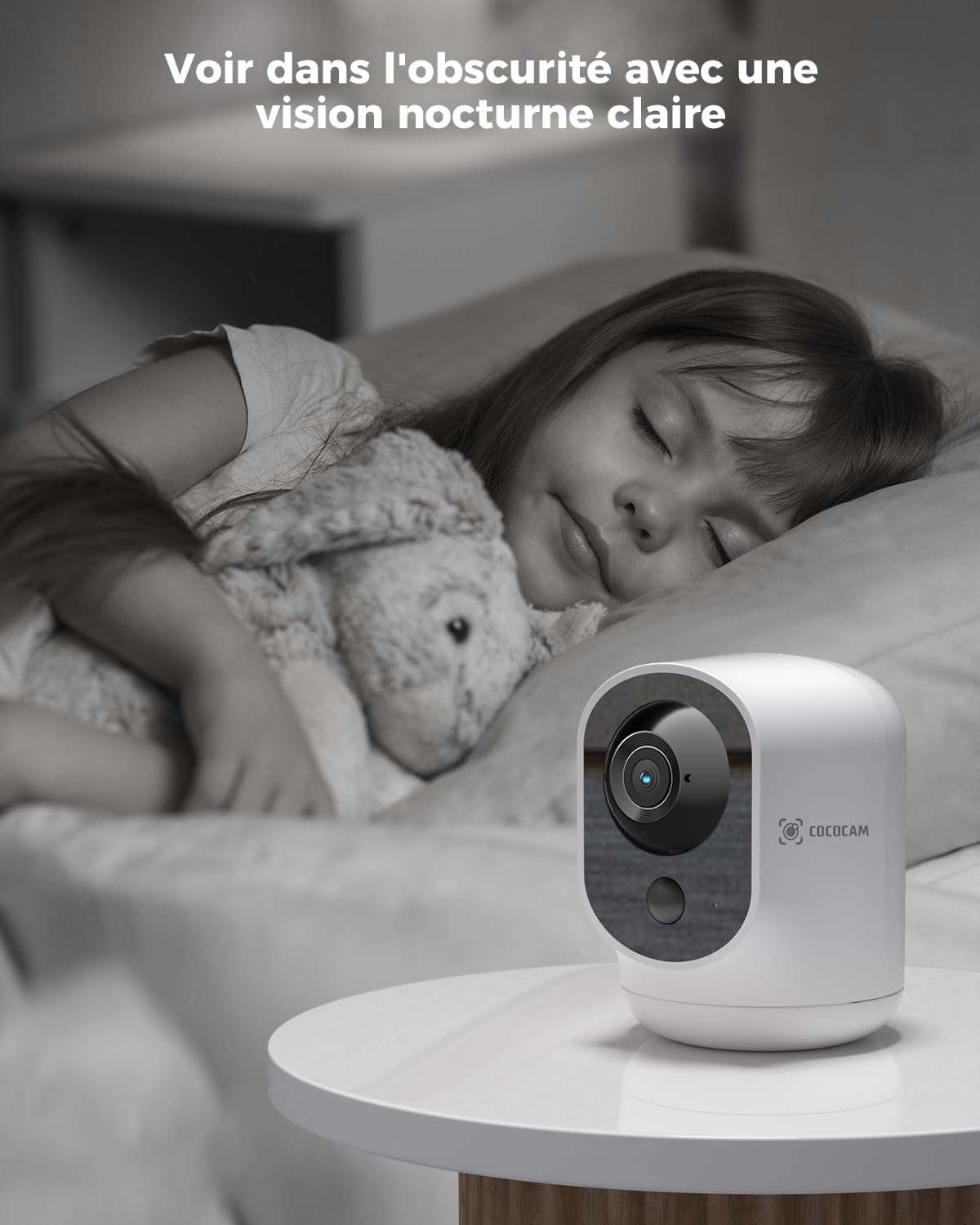 COCOCAM 2K Camera Surveillance WiFi Interieur sans Fil Pan/Tilt à Batterie 5200mAh, pour de Bébé/Animaux/Sécurité Domestique, Reconnaissance IA, Détection Humaine PIR, Wi-FI 2,4G (1, Blanc)
