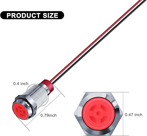 Miniatura 3 de 10 luces indicadoras LED de metal impermeable de 0.394 pulgadas, ACDC 12-24V 25 pulgadas, orificio de montaje, luz de señal piloto precableada para
