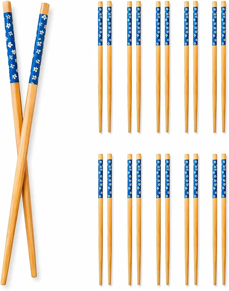 Kit 10 Pares Hashi Bambu Reutilizáveis Estampa Floral Ecológico Durável Cozinha Oriental Premium