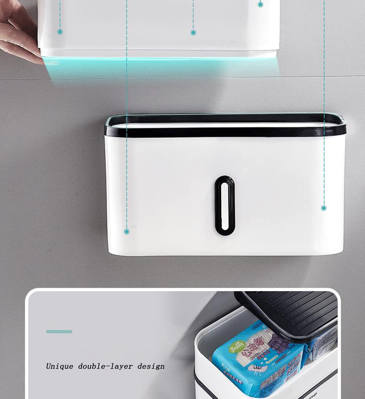 Portarrollos de Papel higiénico Adhesivo con cajón de Almacenamiento Caja de pañuelos de baño Soporte de Papel higiénico para Ducha montado en la Pared Portarrollos de Papel higiénico