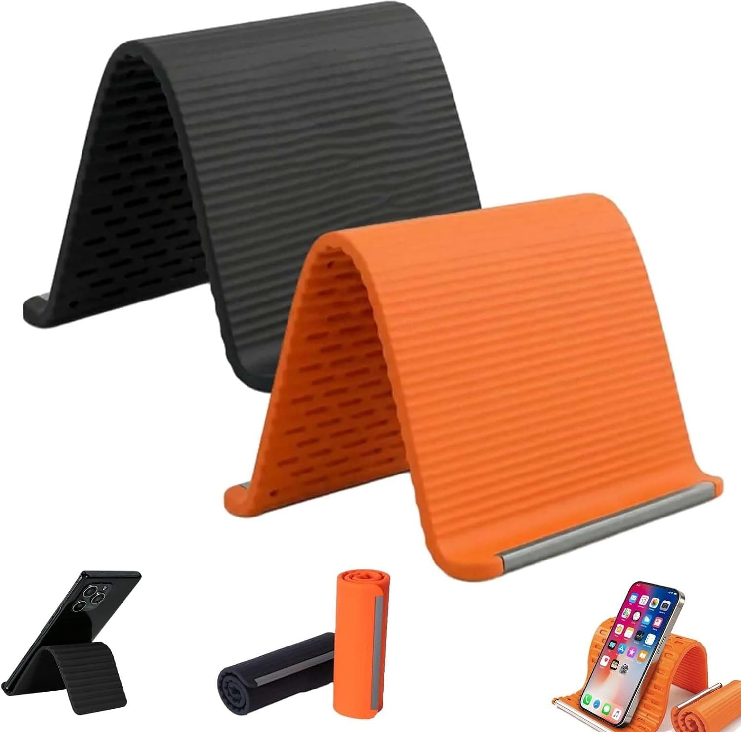 2 Pack Portable Foldable Phone Holder, Orange and Black
