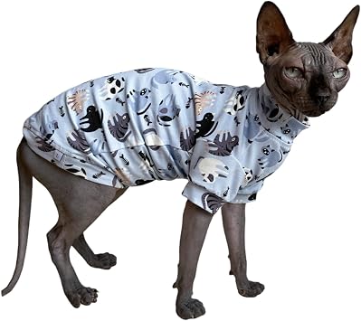 Sphynx Cat T Shirt Hairless Cat Clothes Pet Kitten Apparel Fishbone Pattern | Limited Edition, Elastic, Thin For Summer, Cute Pattern
