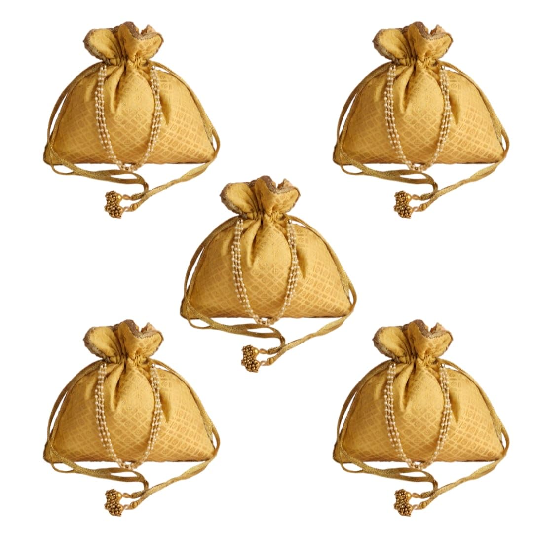 studio shringaar Women's Golden Brocade Potli Purse Batwa| Ideal gift for your loved ones mother wife sister-picture-18