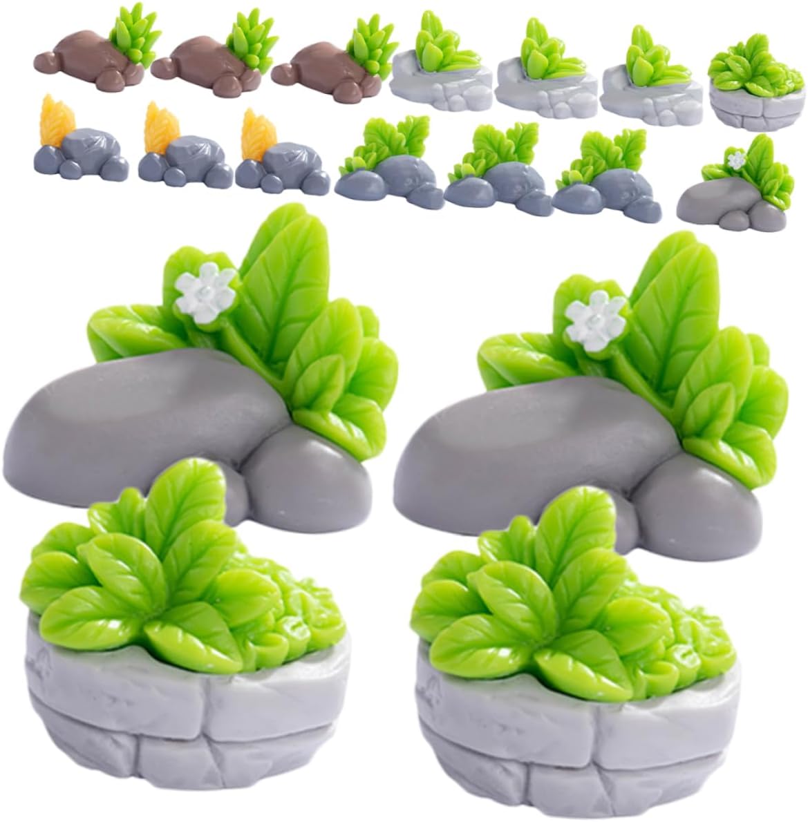 18 Piece Resin Miniature Stone Grass Figurines for Zen Garden Decor