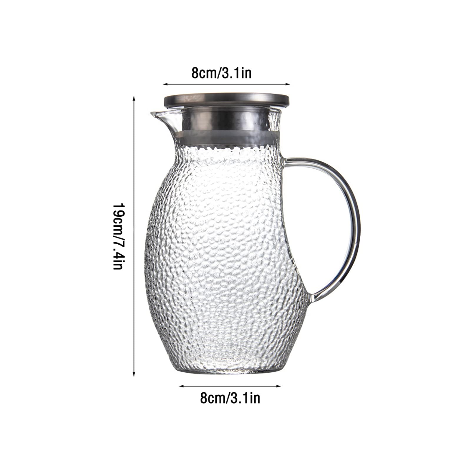 Jarra Agua Fria Jarra de vidrio de alta borosilicato con dos tipos de puntos de venta Tetera resistente al calor del martillo-patrón del martillo del hogar (40.5 oz) Jarra Agua Detox Frutas