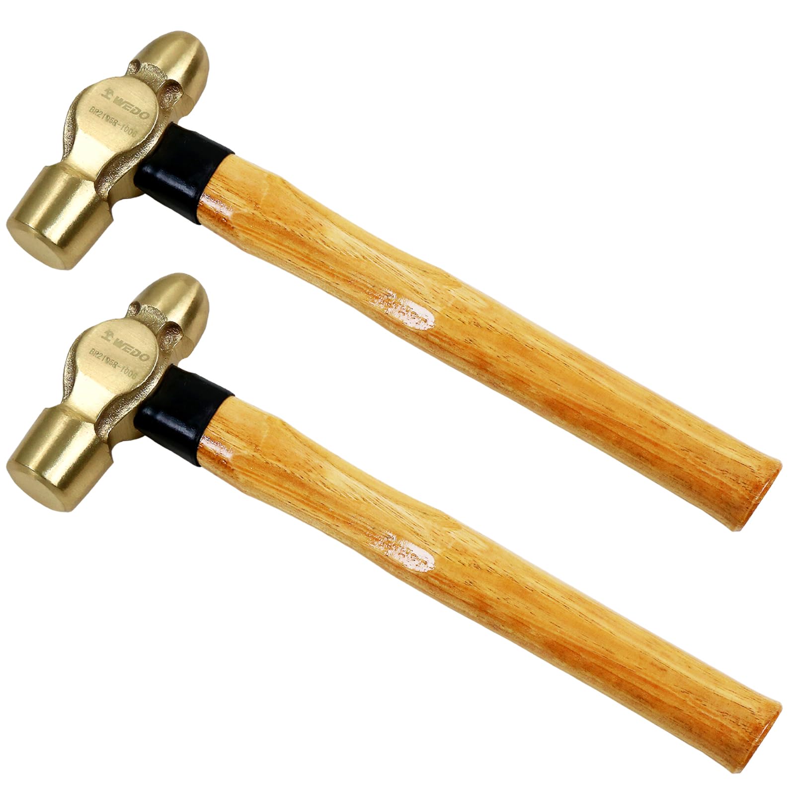 WEDO 2PCS Brass Ball Peen Hammer Set, 32 oz+32 oz(2lb+2lb), Brass Ball Pein Hammer Set with Wooden Handle, Die-Forged, Corrosion Resistant, DIN Standard