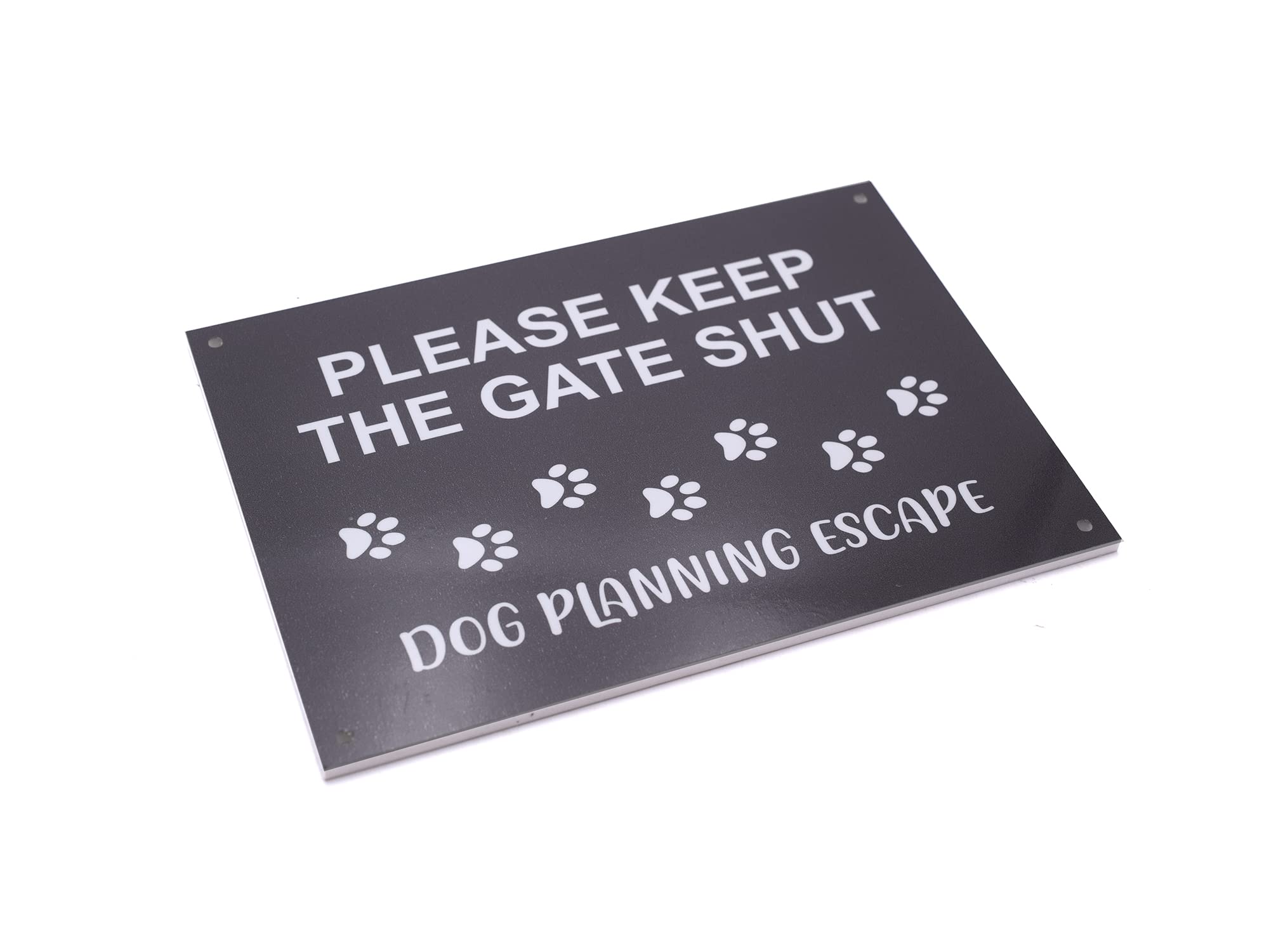 Please Shut The Gate, Dog Planning Escape Sign - Gray, A4 Waterproof, Weatherproof Outdoor Notice