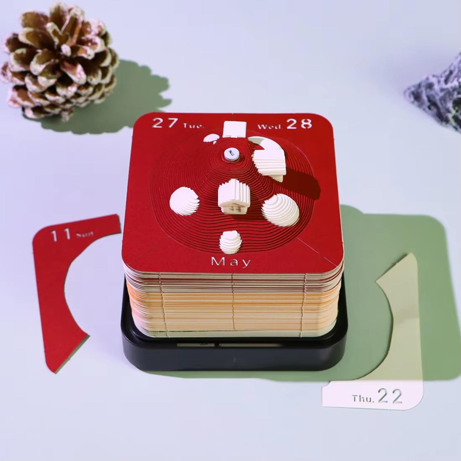 3D-Tischkalender 2026, 3D-Kunstkalender, Memo-Block, 2026, 3D-Papier-Skulptur-Kalender, Abreiß-Kalender, Papierschnitz-Notizblock, Zeitmesser-Kalender mit LED-Lichtern, für Schule, Büro, Zuhause