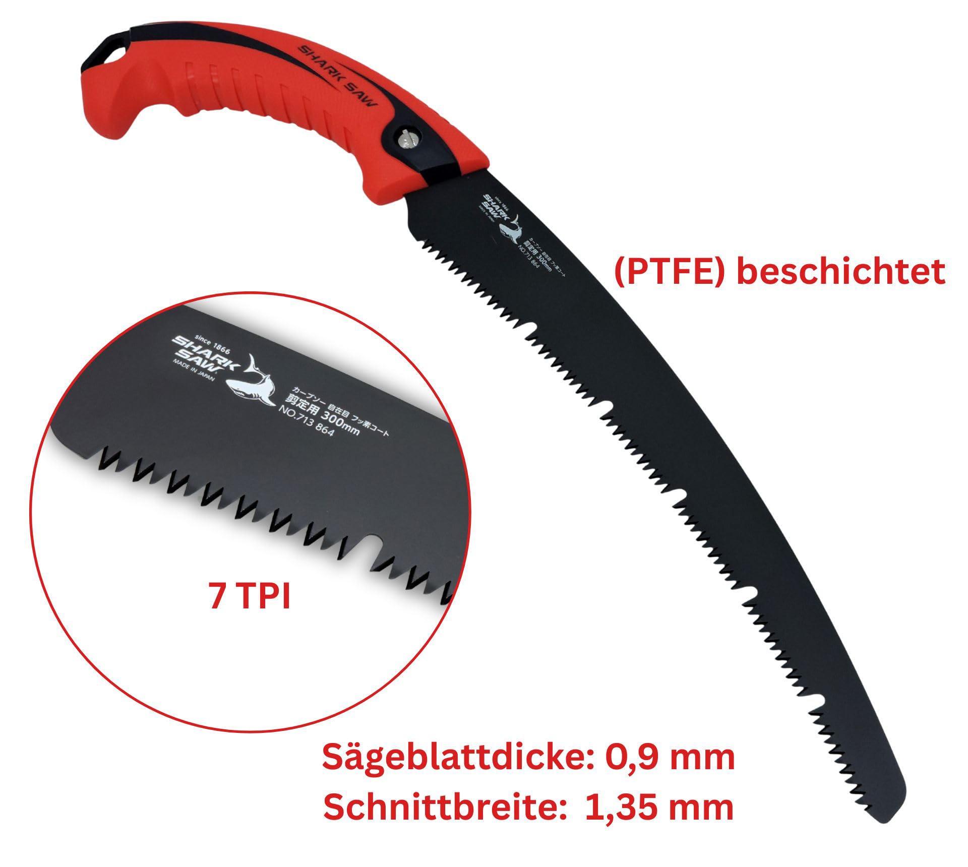 FAMEX 5513 Scie d'élagage japonaise 300 mm 7 TPI – Fabriquée au Japon, denture M et revêtement de friction PTFE, ultra tranchante – Scie japonaise pour jardin, élagueuse, scie à main