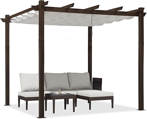 Miniatura 67 de PURPLE LEAF Pérgola de metal retráctil de 10 x 12 pies con toldo y cubierta de sombra para jardín, patio, terraza de playa, cenador, color blanco