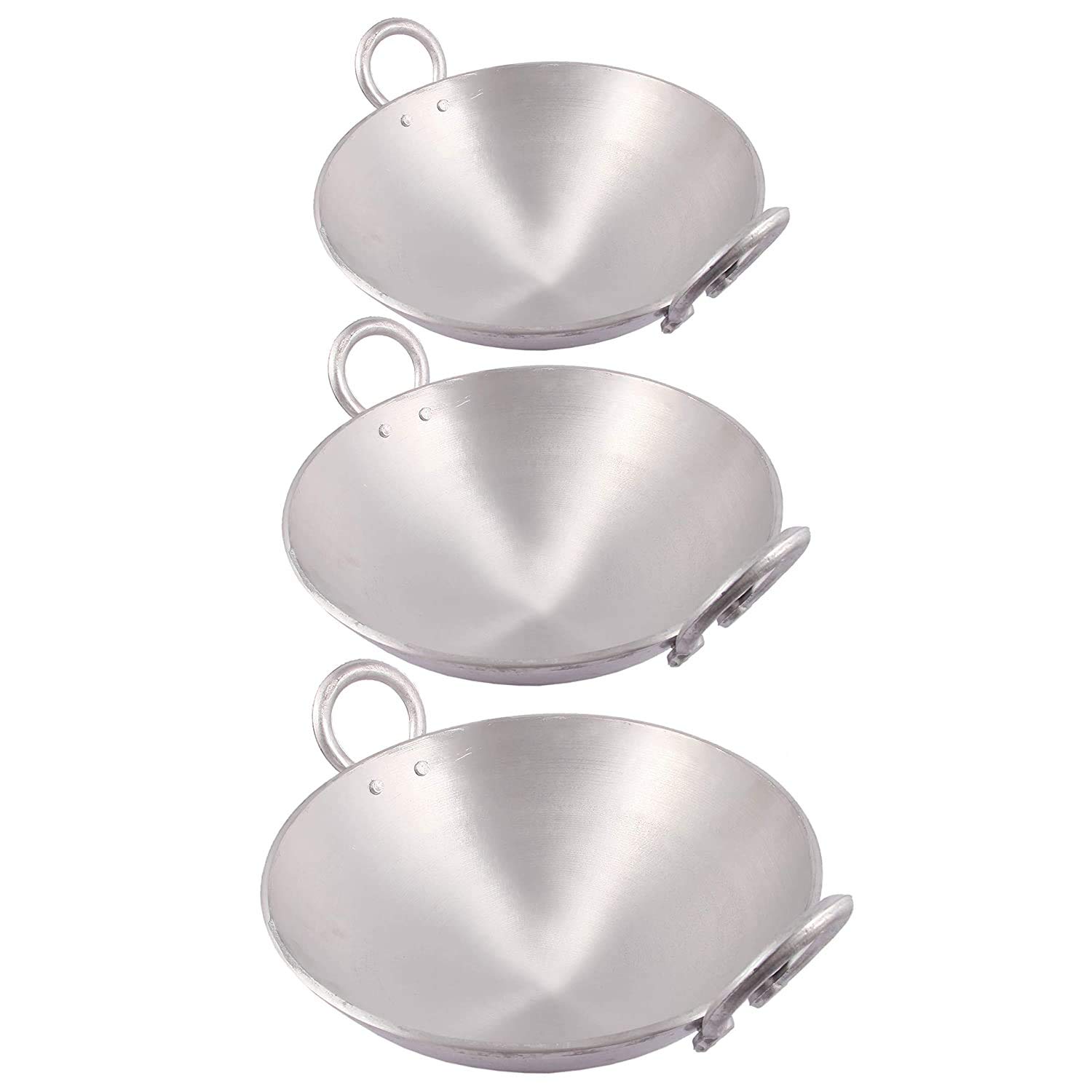Super HK Kitchenware Kitchen Cooking Utensil Combo Set of Aluminium Kadhai Pack of 3 (Silver, 10 Inch, 11 Inch, 12 Inch)