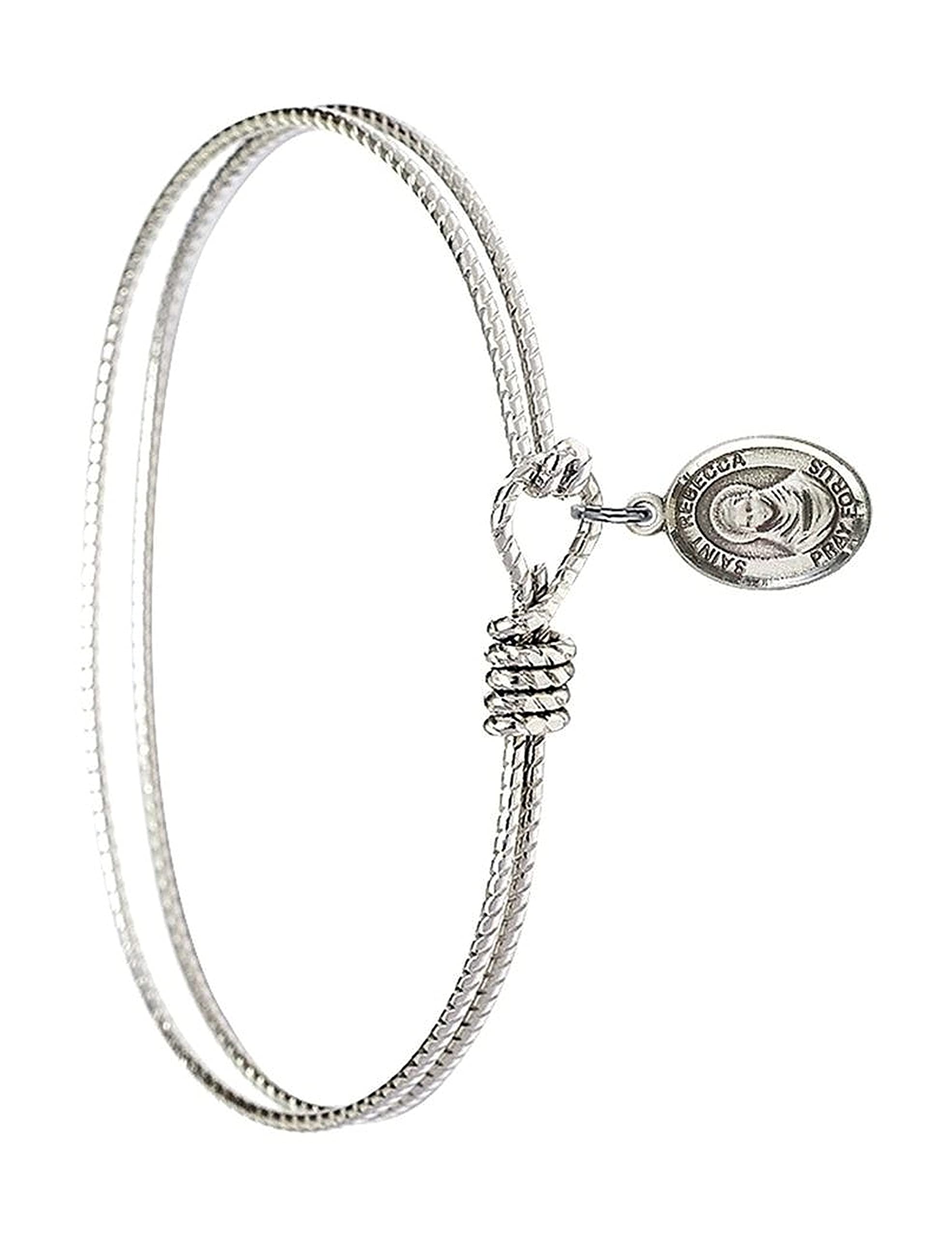GenericNew Silver Tone Oval Eye Hook Bangle Bracelet with Saint Rebecca Charm, 6 1/4In to Elevate Your Style with Religious Jewelry TEH4817WIXX