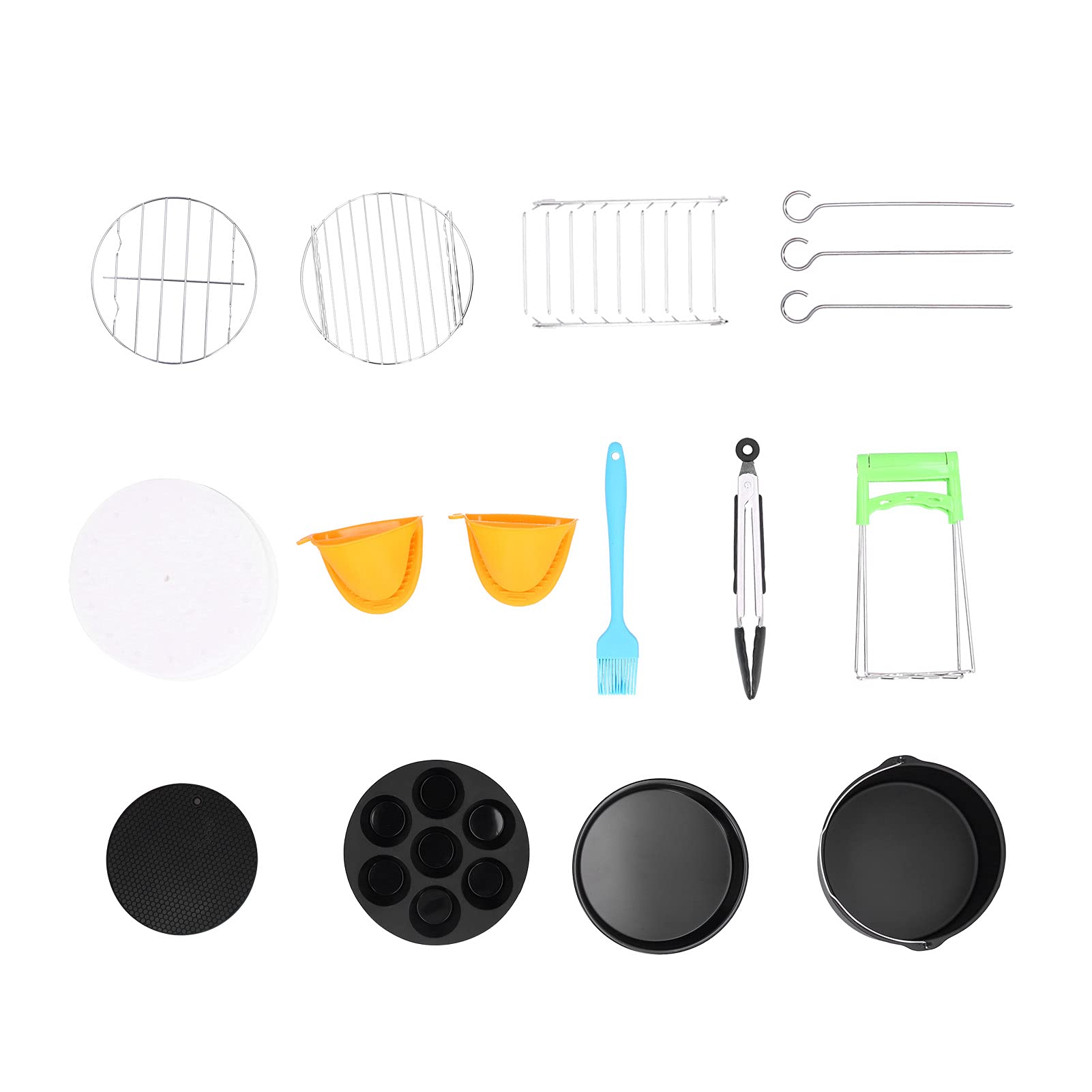 Kit de accesorios para freidora |Juego de 16 piezas para freidora de 2,7-3,2 cuartos |Parrilla/bandeja para pizza/molde para pasteles/papel de aceite |Acero inoxidable y