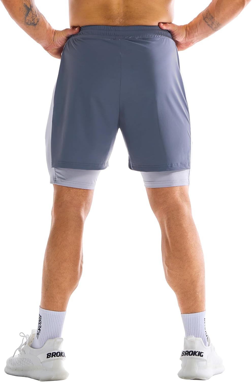BROKIG Men's Dual-Layer Gym Shorts, Lightweight Quick Dry Running Bodybuilding 7'' Fitted Workout Short Lined-Zip Pocket - Image 2