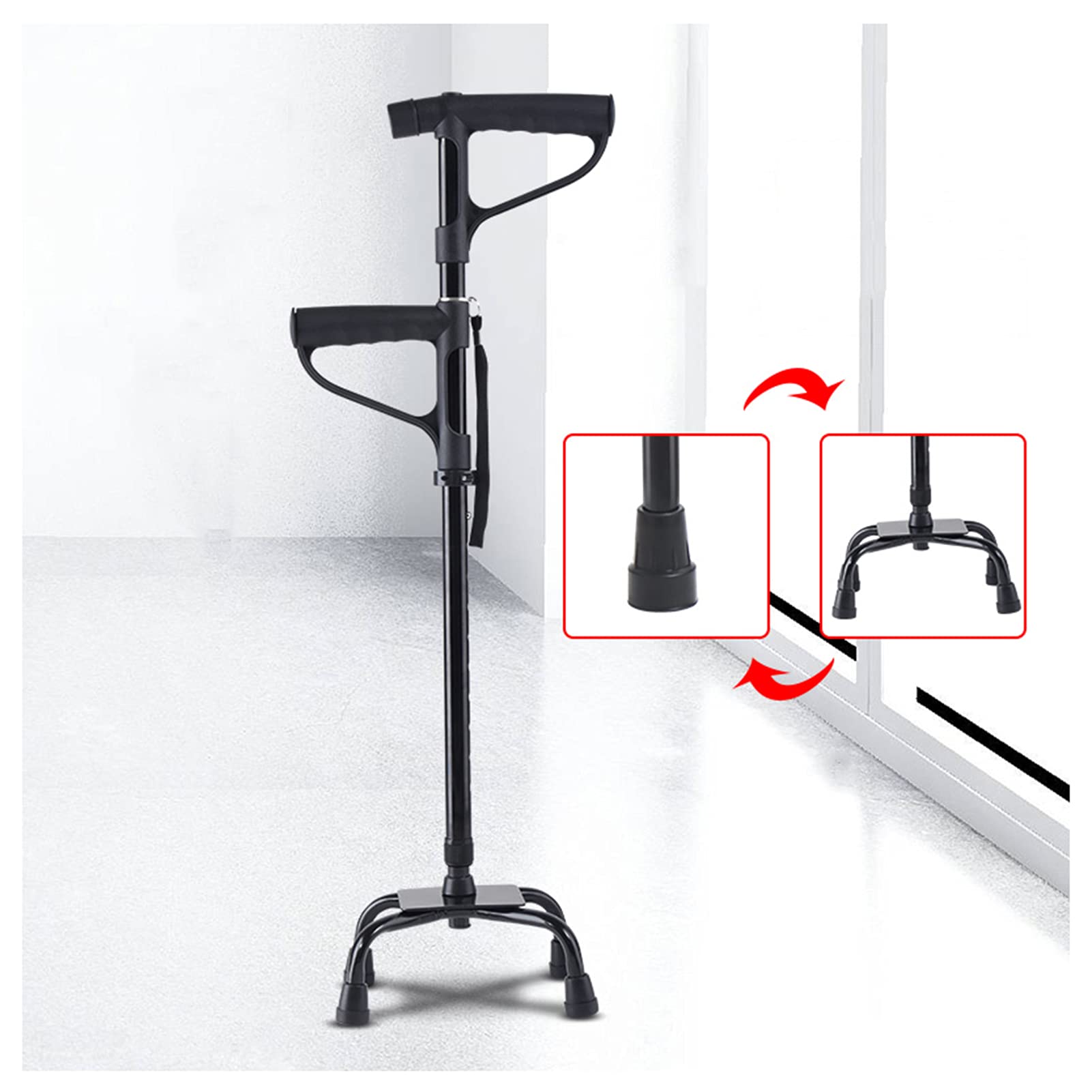 Regolabile Bastone A Spasso - Con 360° Pivotante Impugnatura Morbida Offset E Luce A LED Bastone Da Passeggio Multiuso Leggero Alluminio Bastoncini Da Trekking,Black c