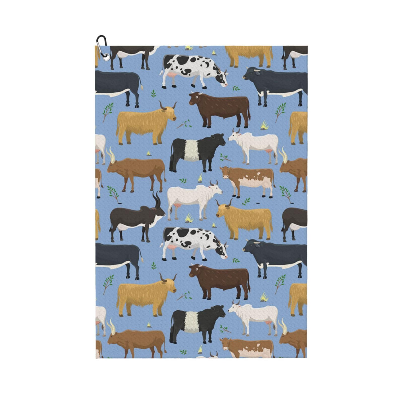 Hnnkloy Set Of Bulls And Cows Farm Animal Cattle Mammal, 16x24 in Portable Waffle Golf Towels with Carabiner Clip for Golf Bag