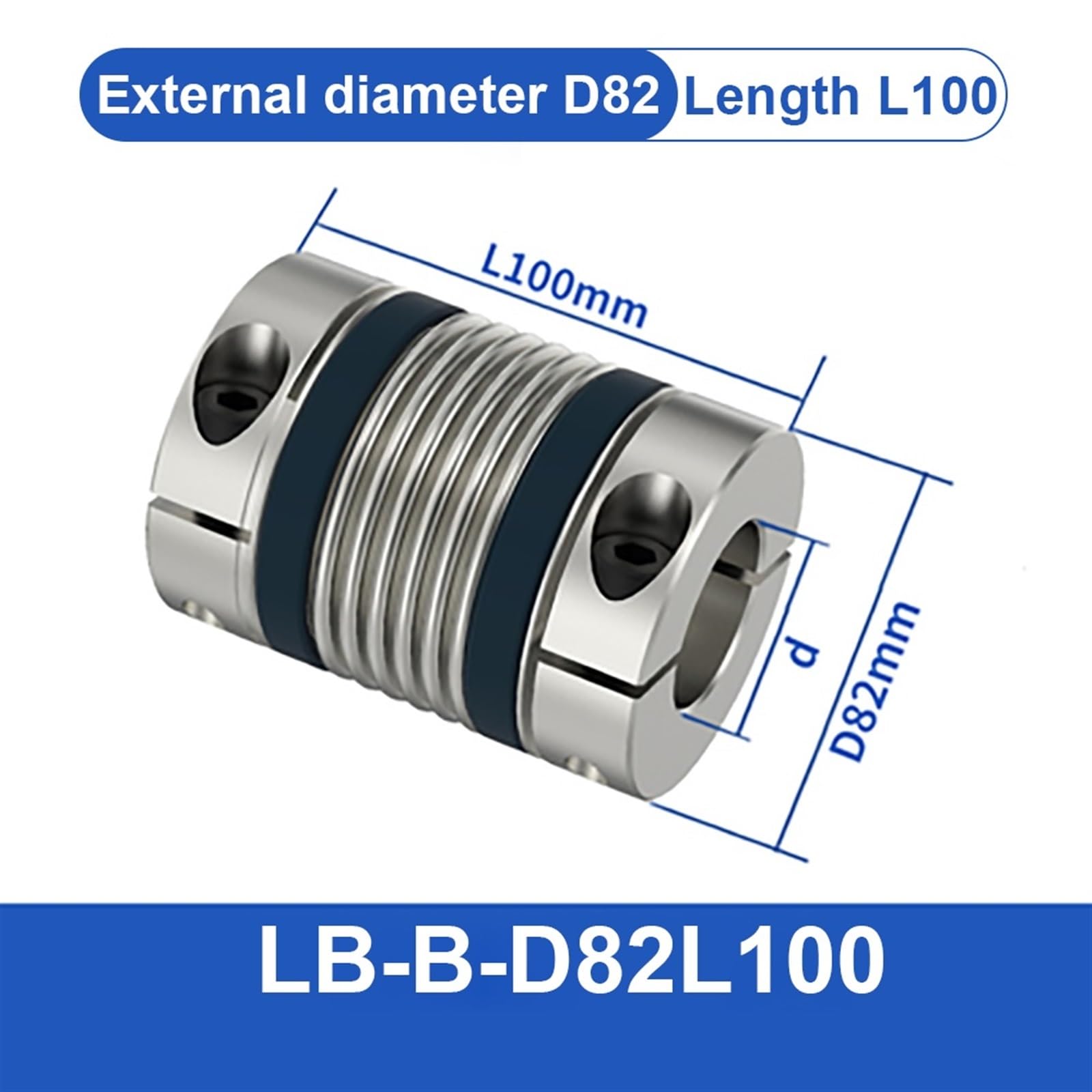 Accoppiamento albero LB B D82L100, accoppiatore motore flessibile a soffietto, in alluminio, ad alta elasticità, Guarnizione universale, stampante 3D, Cardan(LB-B-D82L100-20X20)