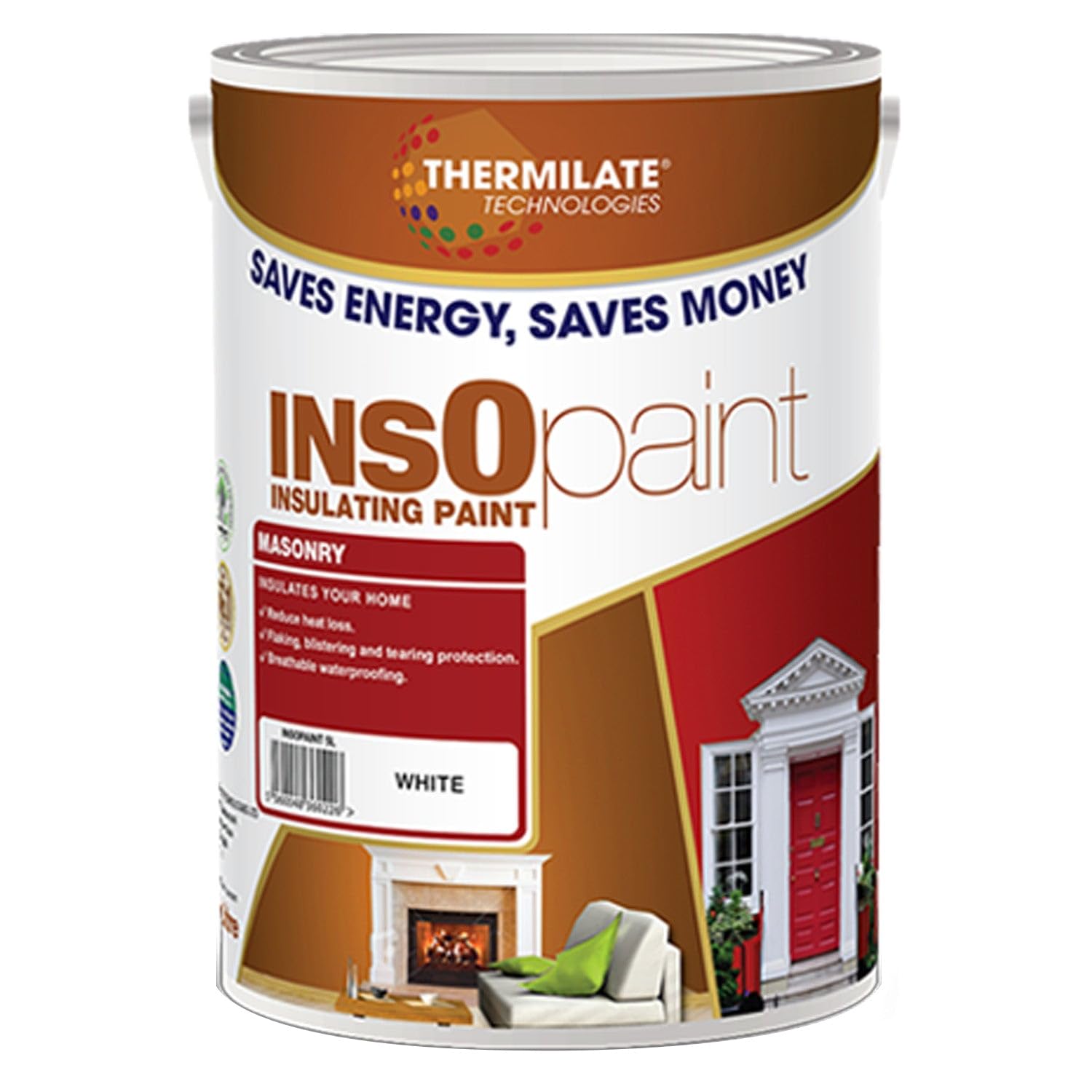 Thermilate Technology Brilliant White Insopaint Insulating Masonry Paint - Thermal Protecting Exterior Wall Paint | Weatherproof & Breathable | Energy Saving Exterior Paint For Brick, Concrete, Render & Stone - 5L