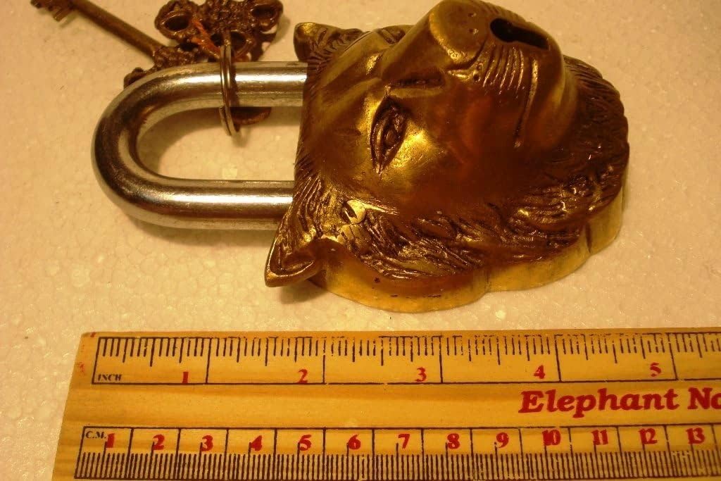 Brass Functional Padlock Collectible Golden Locks from Indian Accent (Lion Lock)