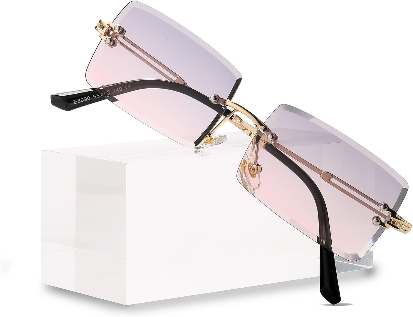 Canoazo Rimless Rectangle Sunglasses Women Men Trendy Square Y2K Glasses Retro Frameless Eyewear Gradient Lens