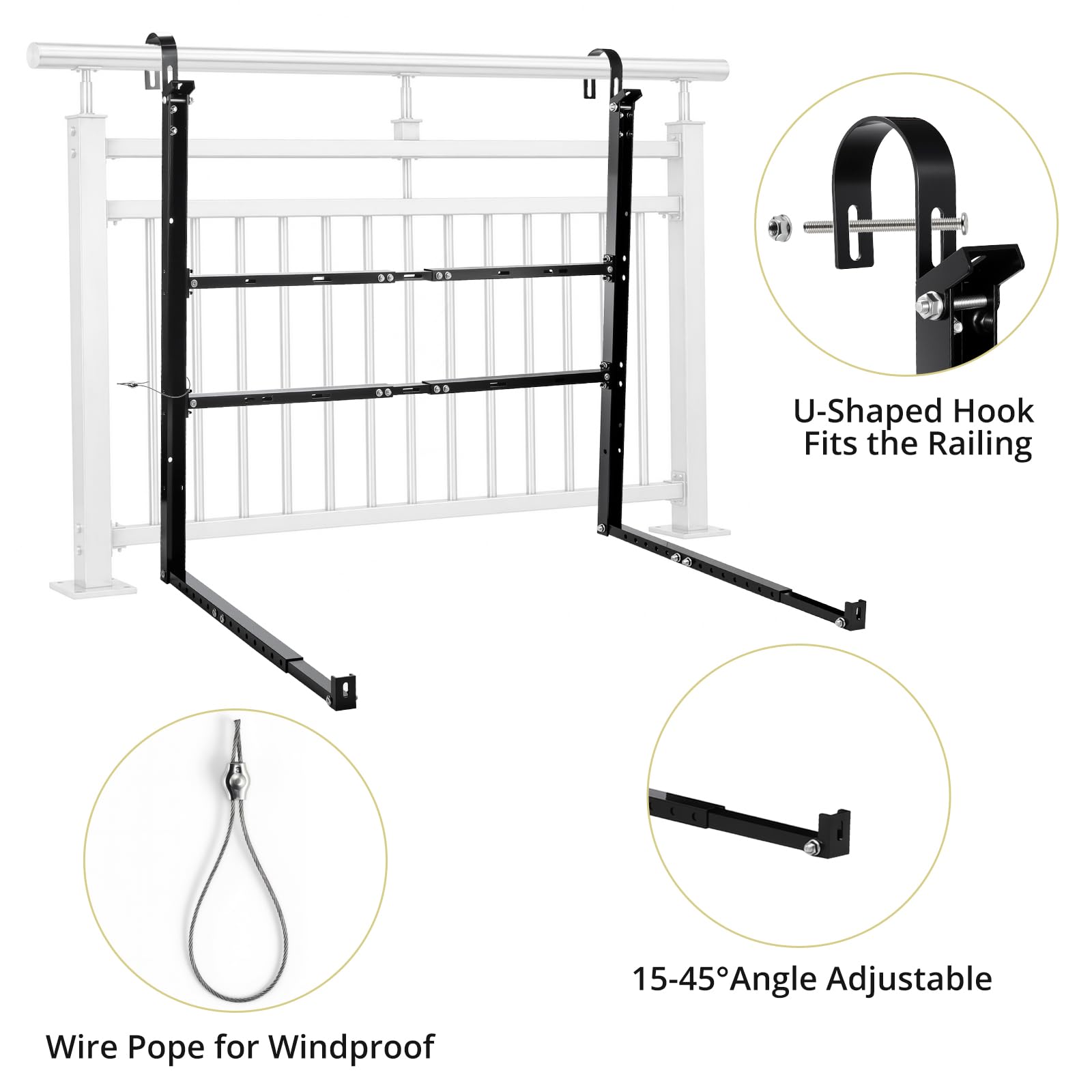 Anbte Kit di montaggio pannello solare regolabile per balcone, parete e tetto piatto, nero