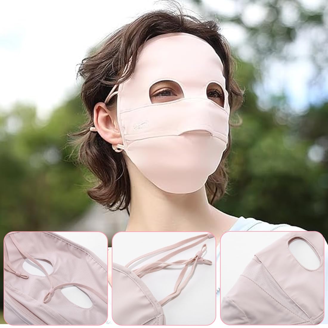 NHQZ Máscara Solar,UPF50+,Máscara UV con Borde,Máscara Transpirable,Máscara Reutilizable Lavable,Máscara Solar de Seda de Hielo con Protección UV para los Ojos