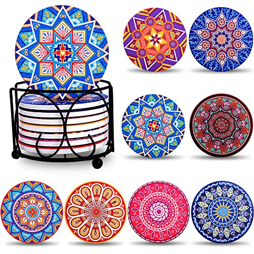 BEYAOBN 8 Pack Coasters with Holder, Glasses Absorbent Ceramic, Decorative Glass Coasters for Cups, Vases, Glass, Candles, Unique Birthday Housewarming Gifts