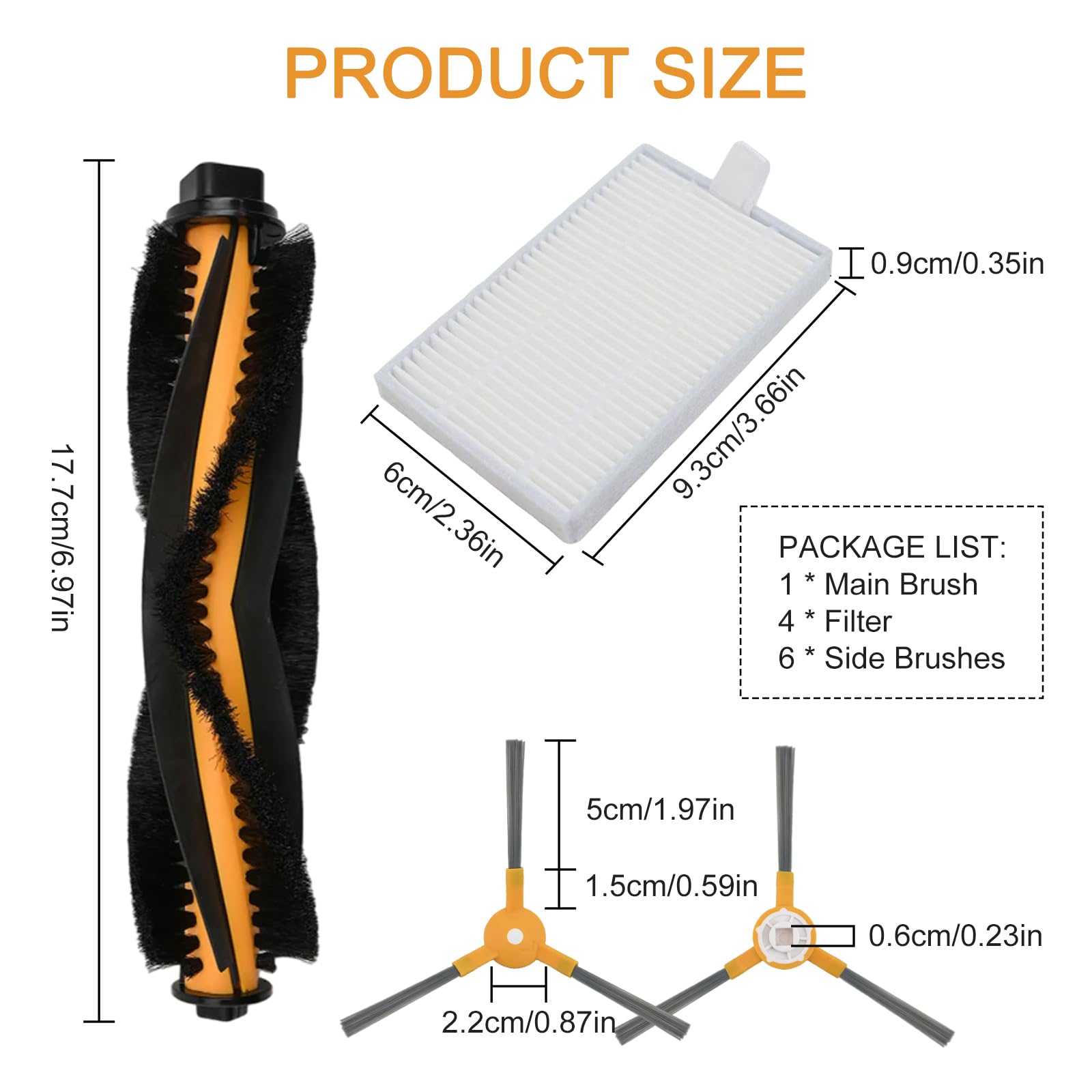 11PCS Replacement Main Side Brush Filter Kit for bObsweep PetHair for SLAM Robot Vacuum Cleaner Parts, 1 Main Brush, 4 Filter,6 Side Brushes