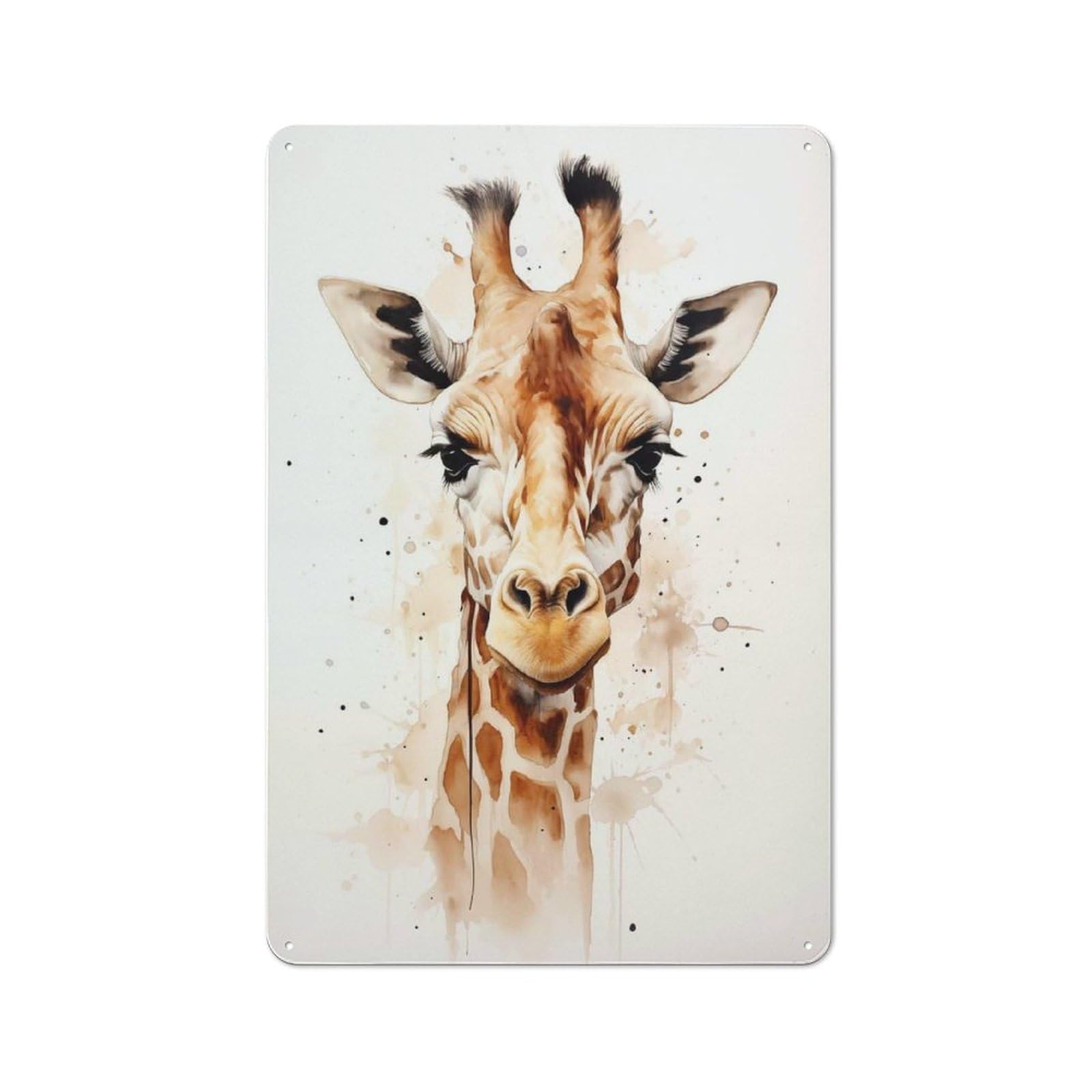 Junmoney Giraffe Watercolor Modern Vintage Metal Wall Decor 30X20cm, Office Metal Sign For Office, Study, Studio Or Hallway