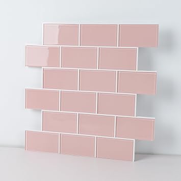 Peel and Stick Glass Tile, Pink Peel and Stick Backsplash Glass Subway Tile for Kitchen Bathroom Wall 5 Sheets, 4.23 SQ.FT.