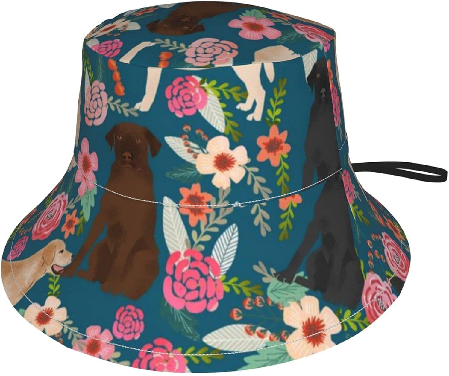 Kteubro Labrador Florals Yellow Lab Bucket Hat,Fishing Hat Soft Cotton & Polyester Fabric Kids