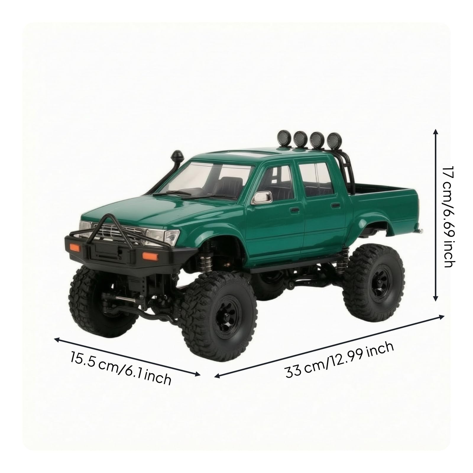 harayaa Veicolo Fuoristrada per Bambini Auto Radiocomandata Pickup Crawler 4x4 Camion Arrampicatore Telaio Cingolato Materiale Plastica Metallo Batteria, Verde