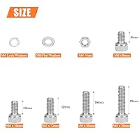 Vista 3 de 140 piezas M6 x 0.315 in /0.394 in /0.472 in /0.630 in /0.787 in, cabeza hexagonal, tornillos métricos, arandelas, tuercas, kit de tuercas de acero