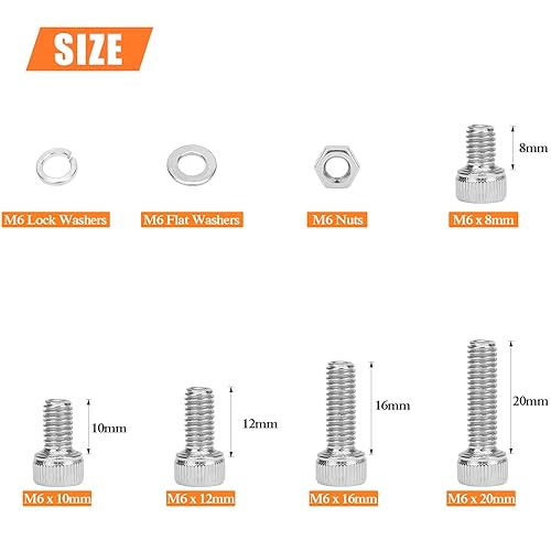 Miniatura 3 de 140 piezas M6 x 0.315 in 0.394 in 0.472 in 0.630 in 0.787 in, cabeza hexagonal, tornillos métricos, arandelas, tuercas, kit de tuercas de acero