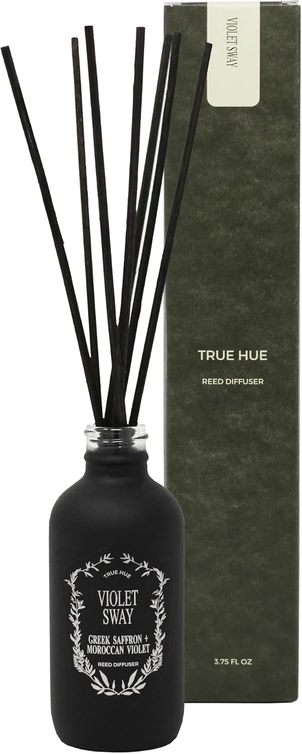 Woodland Reed Diffuser | Luxury Reed Diffuser | True Hue | Luxury Reed Diffuser | 3.75 fl oz | Glass and Rattan | Lasts for 2-3 Months | Handmade in USA (Violet Sway)