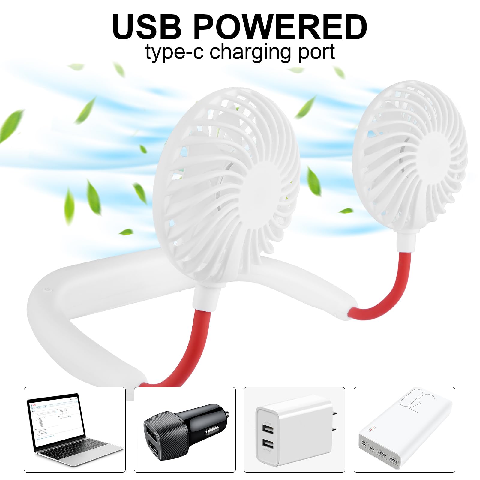 Ventilateur Portable USB 12000 RPM Avec Brumisation - Ventilateur Cou Et Main Rechargeable