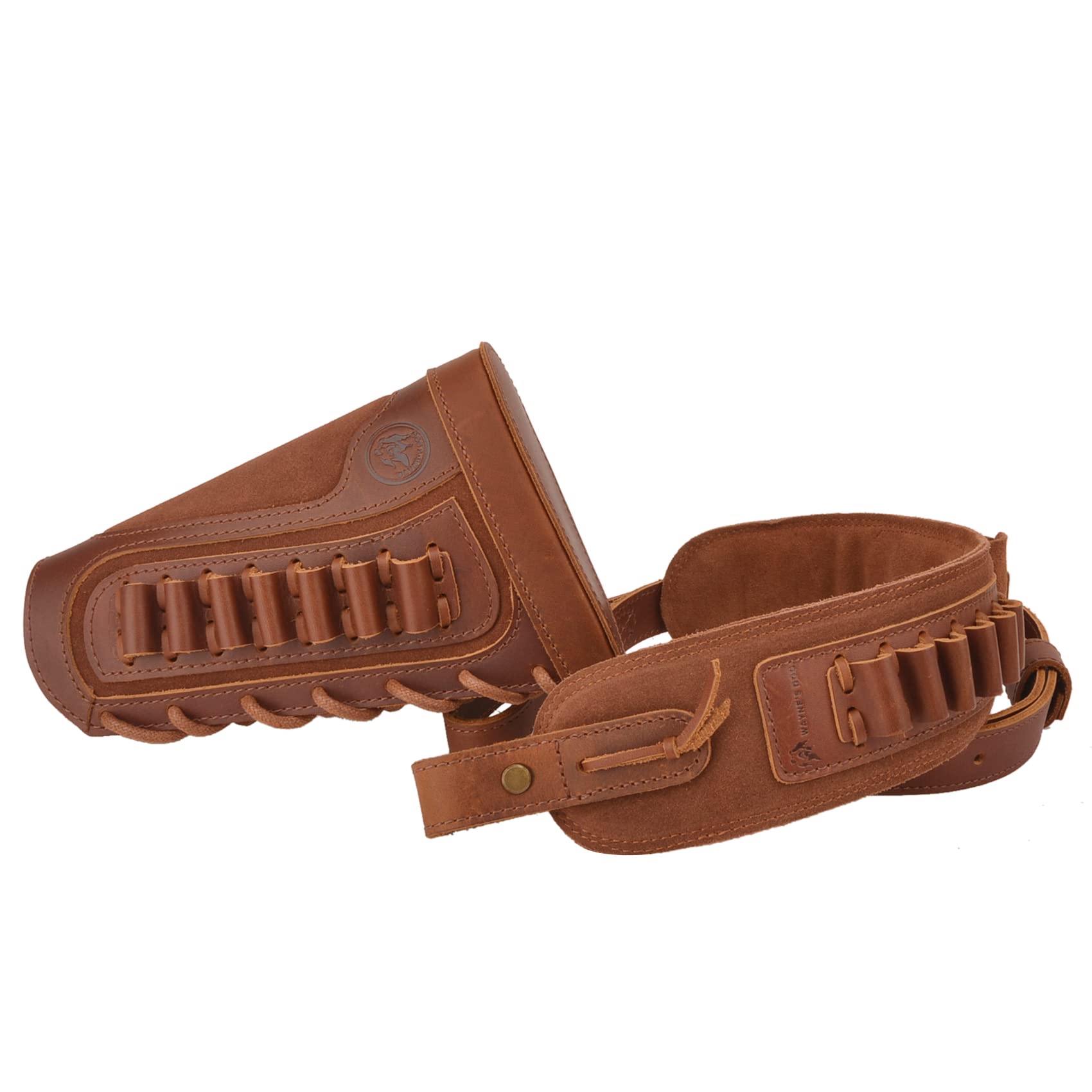 Leder Munitionshalter Gewehrkolben mit passendem Trageriemen für Kaliber .357, .30-06, .30-30, .45-70, .308, .22LR & 12GA