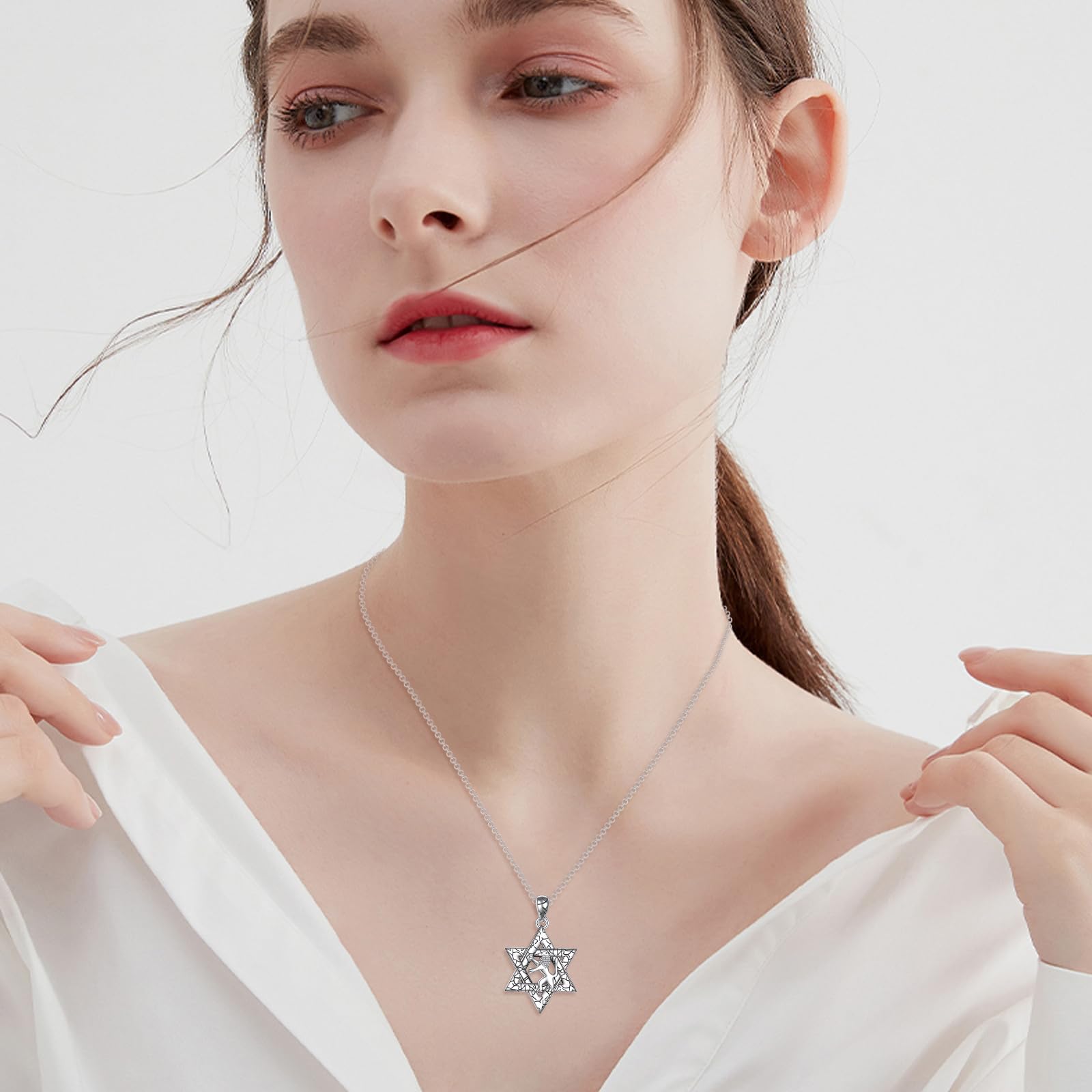 POPLYKE Collana con ciondolo a forma di stella di David, in argento Sterling, con ciondolo a forma di stella ebraica, idea regalo, Argento sterling