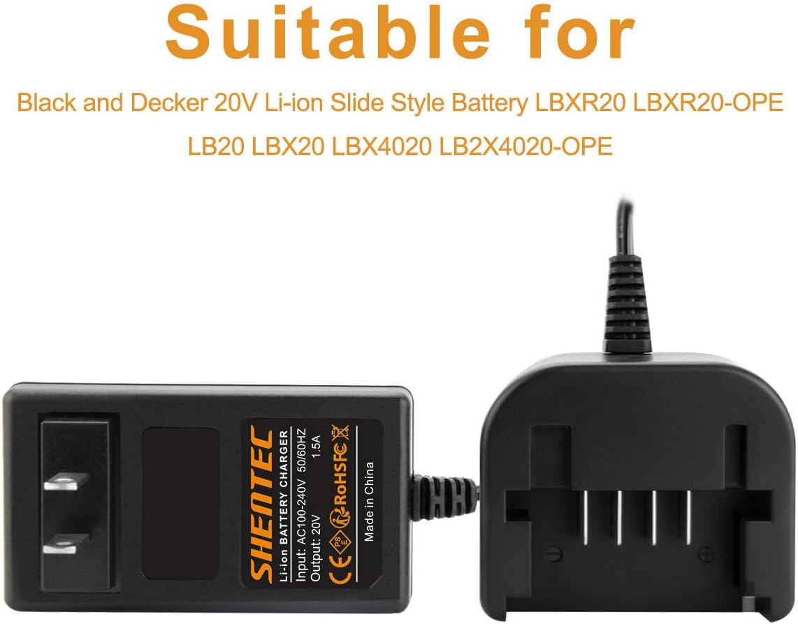 Shentec 20V Charger LCS1620 Compatible with Black and Decker LBXR20 LBXR20-OPE LB20 LBX20 LBX4020 LB2X4020-OPE 20V Lithium Slide Style Battery (BDCAC202B) - Image 4