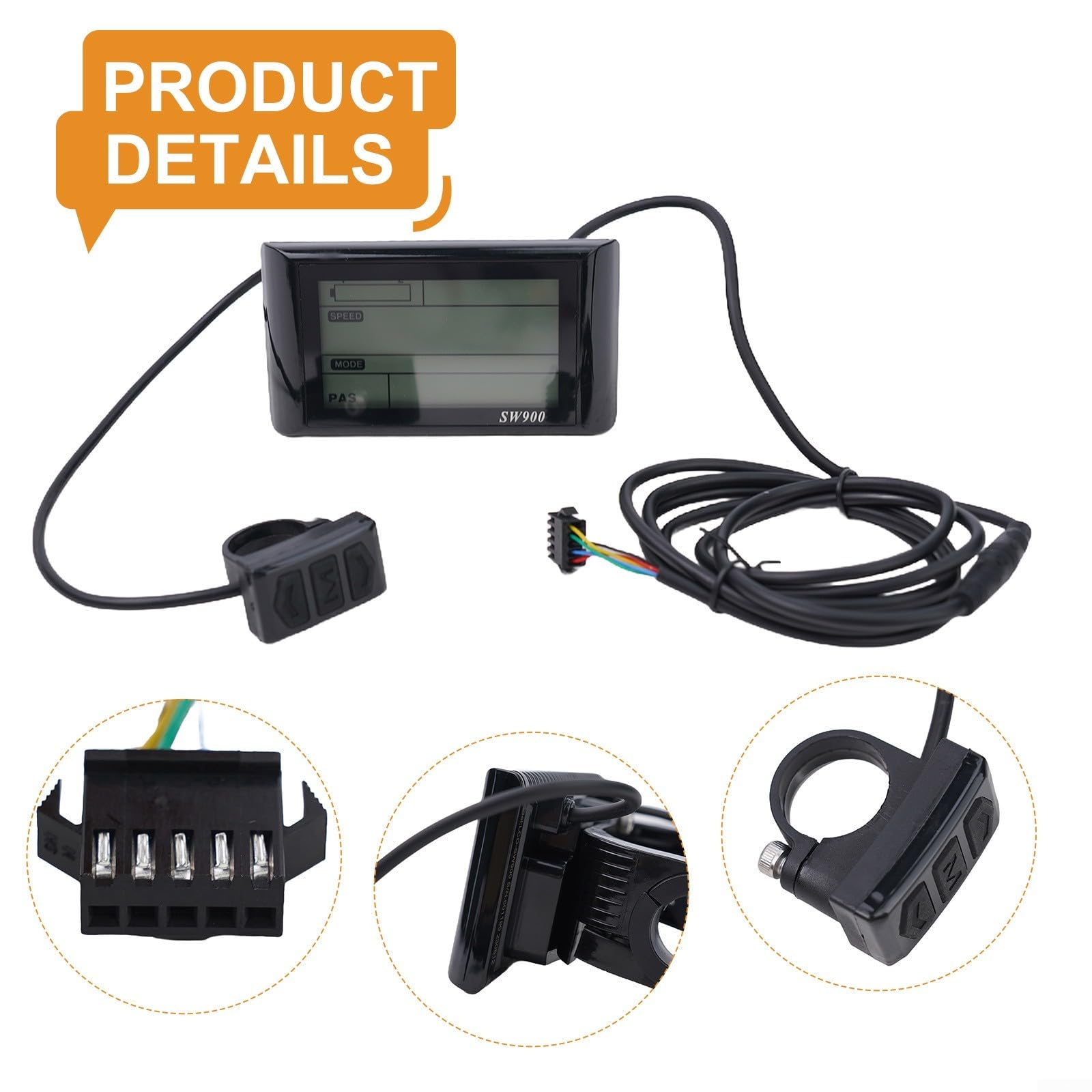 SW900 Display LCD per E-Bike 24V-60V Elettrico Bicicletta Scooter Tensione Meter, 5 Pin UART Tachimetro Pannello con Dati in Tempo Reale, Controller Nero per Manubrio 22.2mm