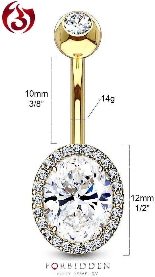 Forbidden Body Jewelry Surgical Steel Double Tiered Fancy CZ Oval Belly Button Ring with Large CZ Center - Image 2