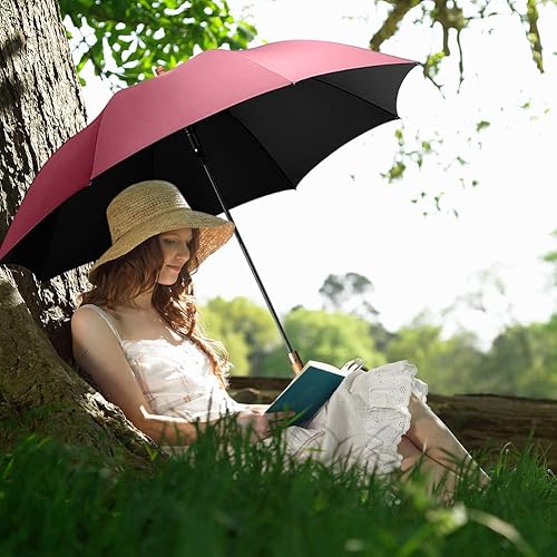 Miniatura 5 de Paraguas grande con mango de madera para lluvia, paraguas de golf abierto automático, resistente al viento, 54 pulgadas, elegante paraguas de