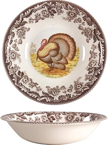 Spode Woodland Ascot - Cuenco para cereales, pavo, 8 pulgadas, perfecto para Acción de Gracias, ensaladas y postres, fabricado en Inglaterra con