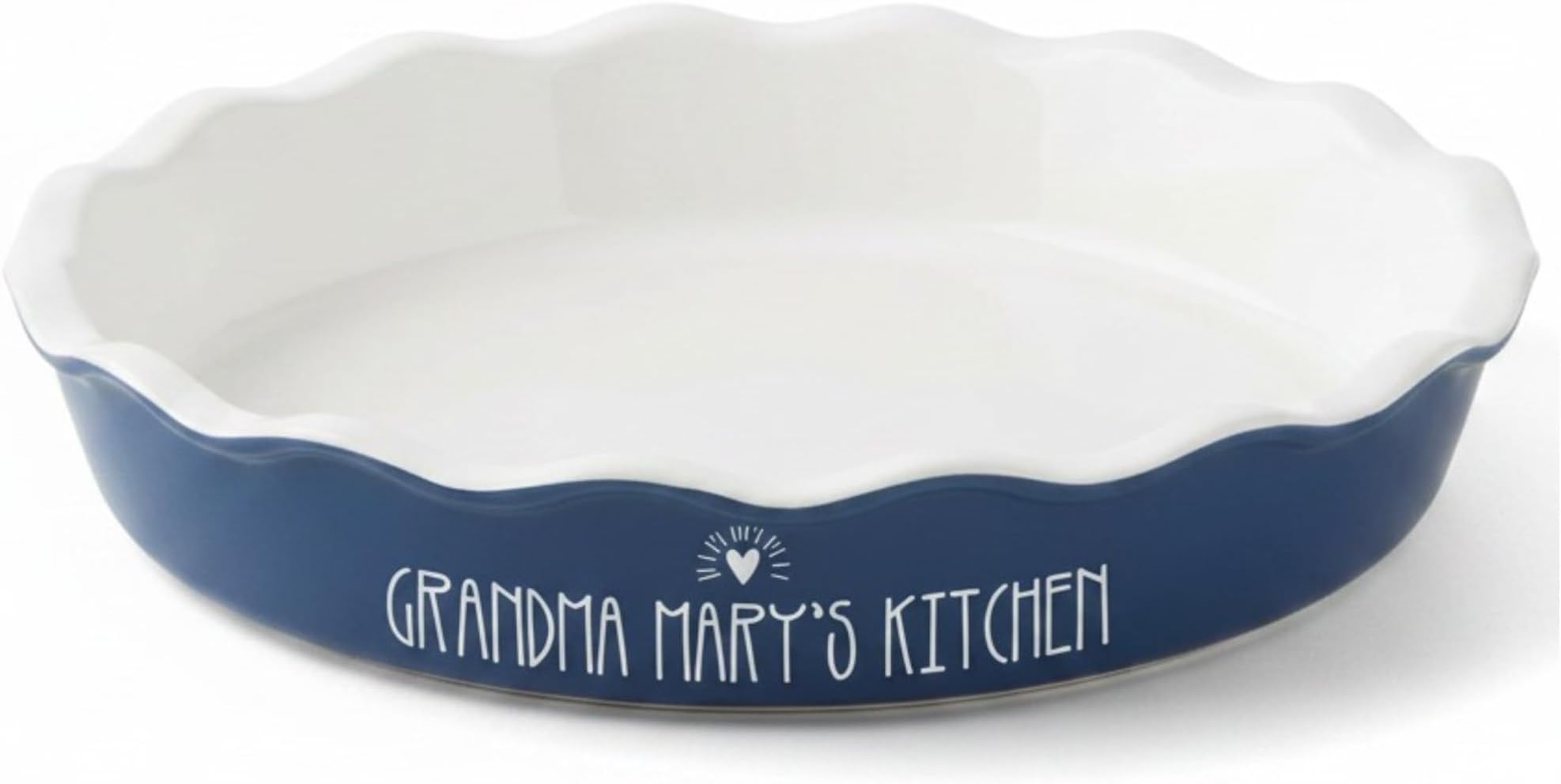 Made with Love Personalized Classic Pie Dish, Hand-Glazed Stoneware, Oven to Table Baking Dish, Ideal for Pies and Casseroles, Dishwasher Safe - Navy
