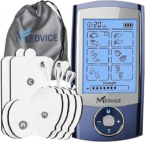 MEDVIVE - Unidad Tens recargable, aprobado por la FDA, con 16 modos y 8 almohadillas para alivio y gestión del dolor natural, mini masajeador de